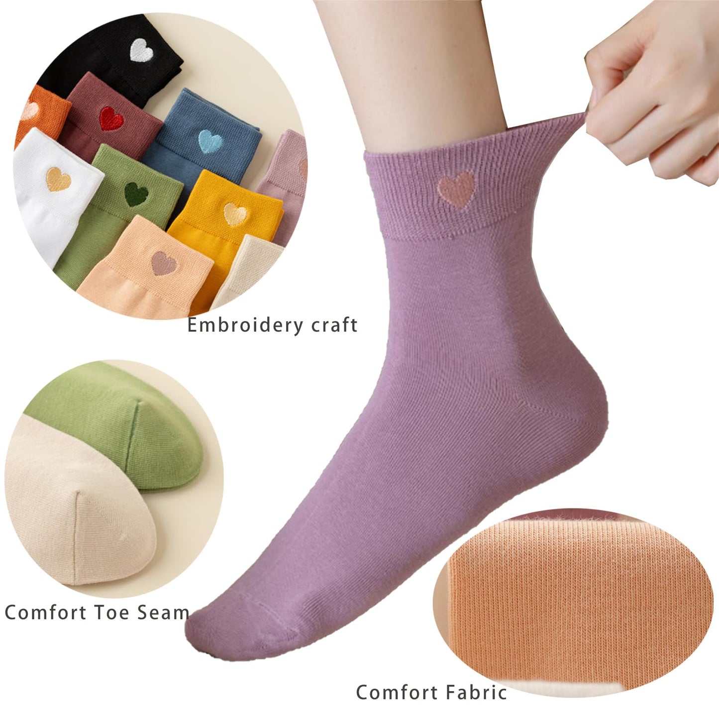 XIUYANG Cute Heart Embroidery Ankle Socks,Cotton Ankle Crew Socks,Fun Athletic Running Socks Gifts For Women(5-Pairs with Gifts Box) (Cotton, Black + orange)