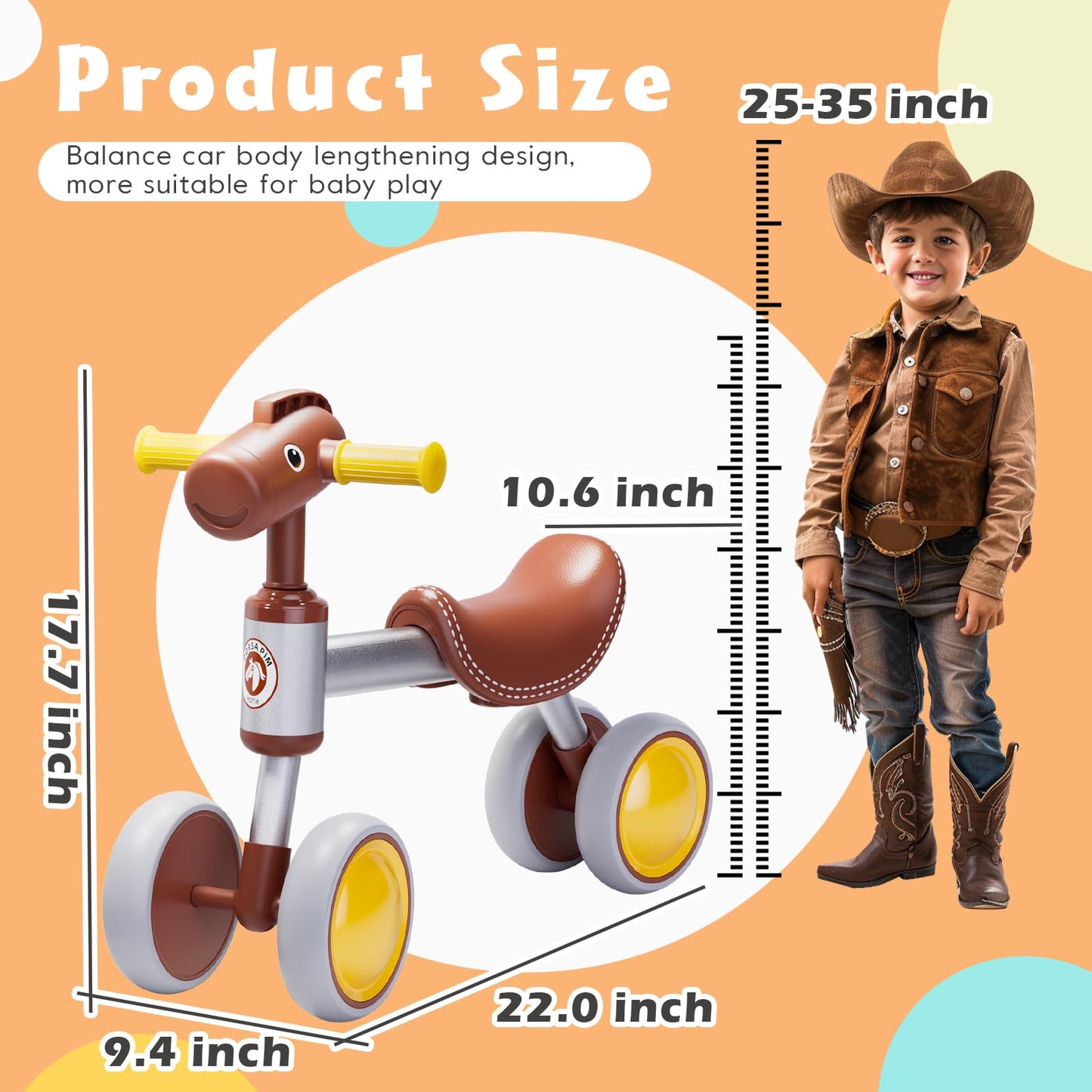PerKidern Baby Balance Bike for 1-2 Year Old Boy Girl, Unique Horse Design, for 12-24 Months, 4 Wheels Toddler Balance Bike, Baby Bike 1+ Years Boys & Girls First Birthday Gifts