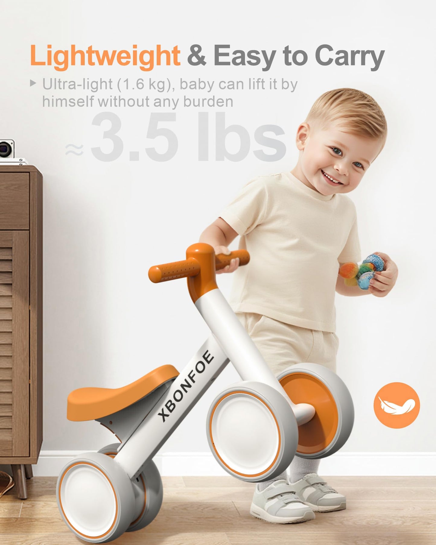 XBONFOE Baby Balance Bike for 1 Year Old Boys Girls, 10-24 Month Toddler Balance Bike, Baby Bike with No Pedal 4 Silence Wheels, First Ride on Toys with Adjustable Soft Seat, First Birthday Gifts