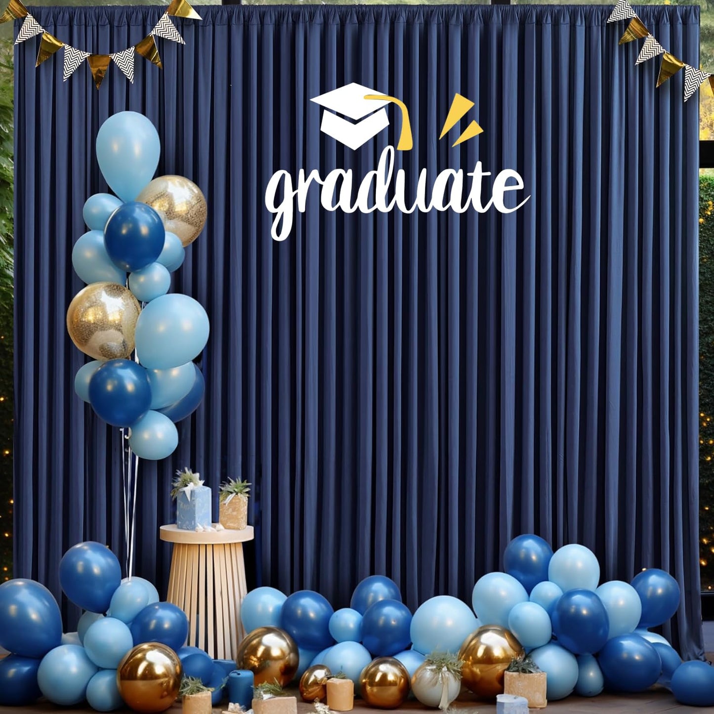 20ft×8ft Wrinkle Free Navy Blue Backdrop Curtains for Parties, 4 Panels 5ft×8ft Thick Silky Polyester Navy Photo Backdrop Drapes for Graduation Party Baby Shower Birthday Wedding Photography