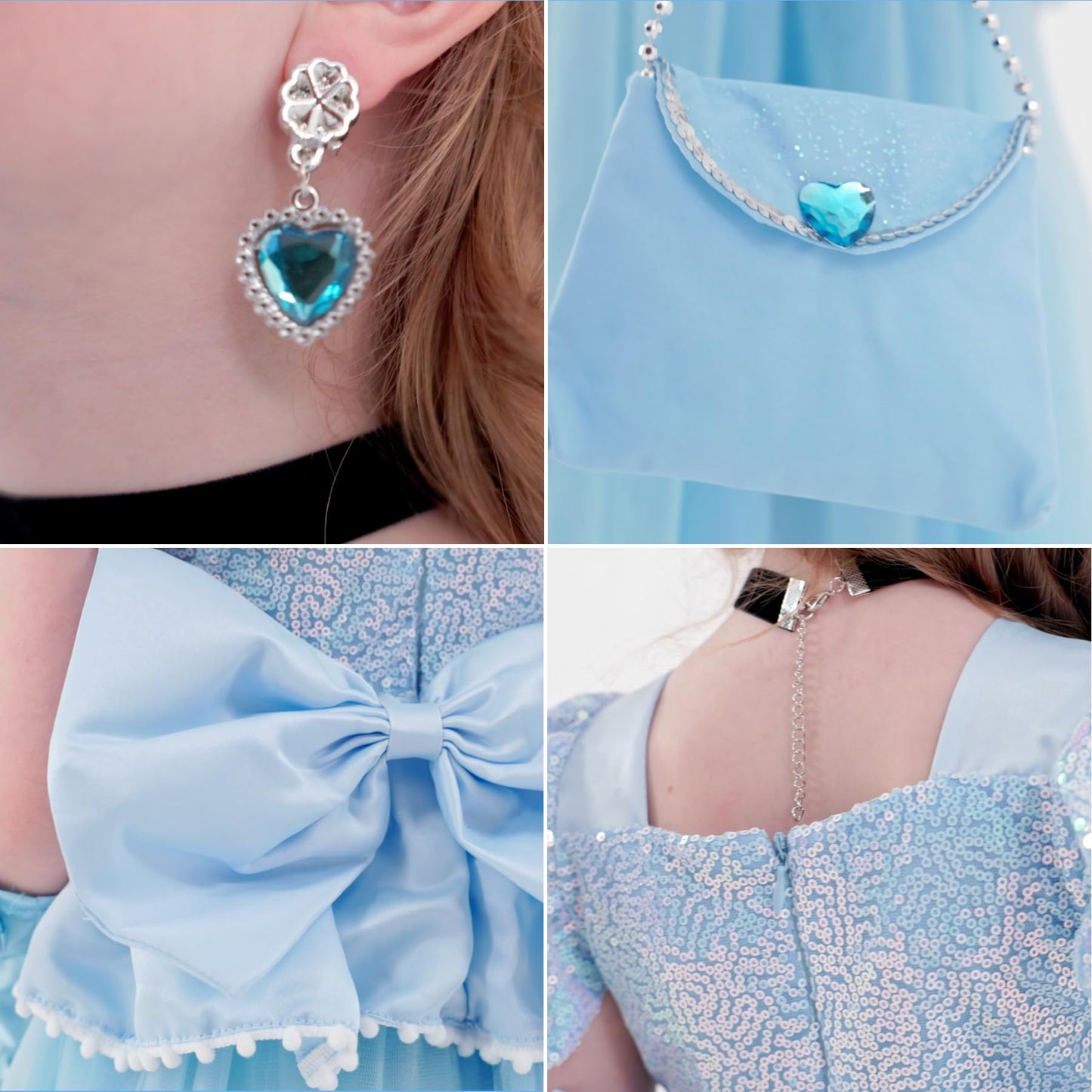 WYB Girls Princess Costume Dresses Blue Princess Dress Up Clothes with Accessories for Halloween Cosplay Carnival Party (5-6 years)