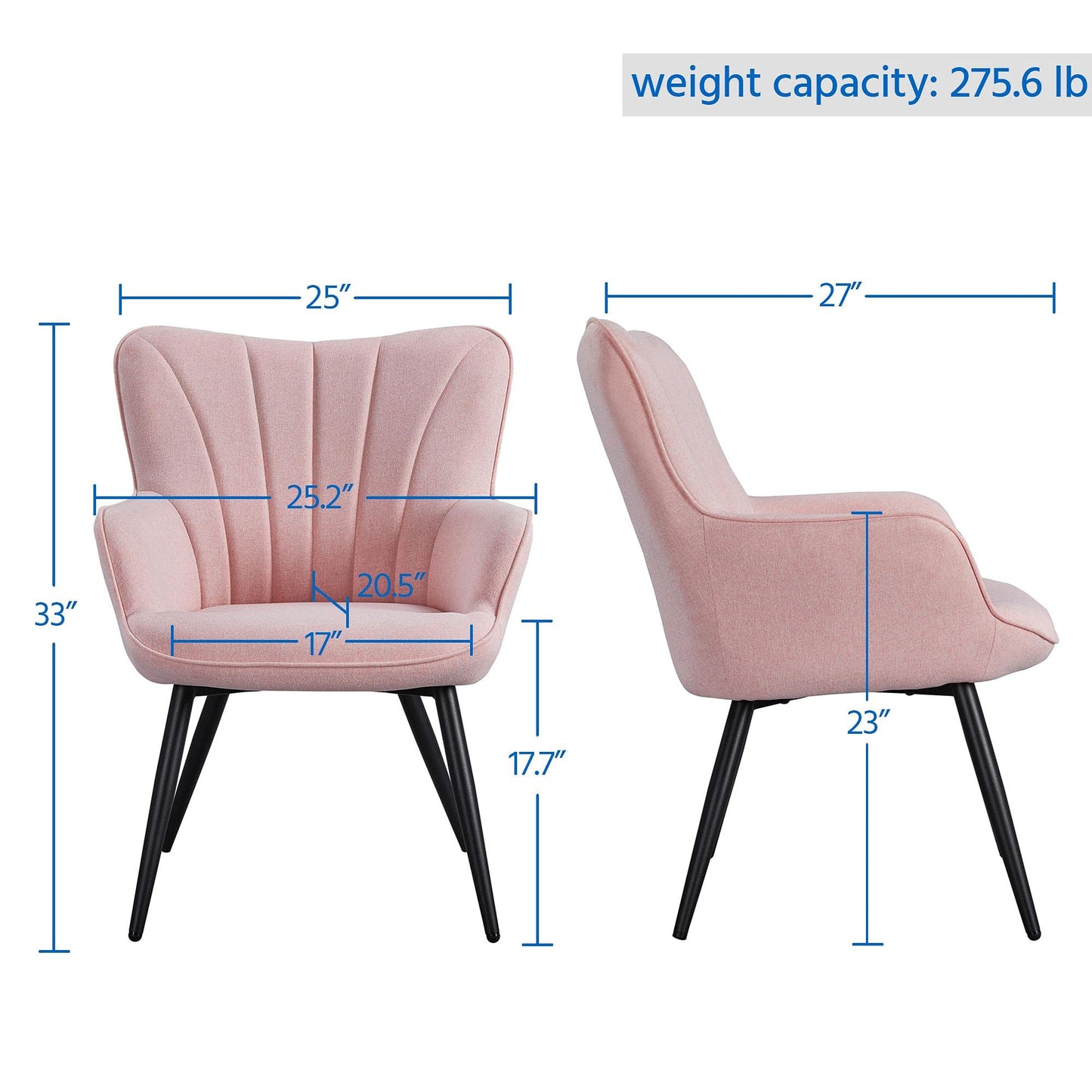 Yaheetech Accent Chair, Modern and Elegant Armchair, Linen Fabric Vanity Chair with Metal Legs and High Back for Living Room Bedroom Office Waiting Room, Pink