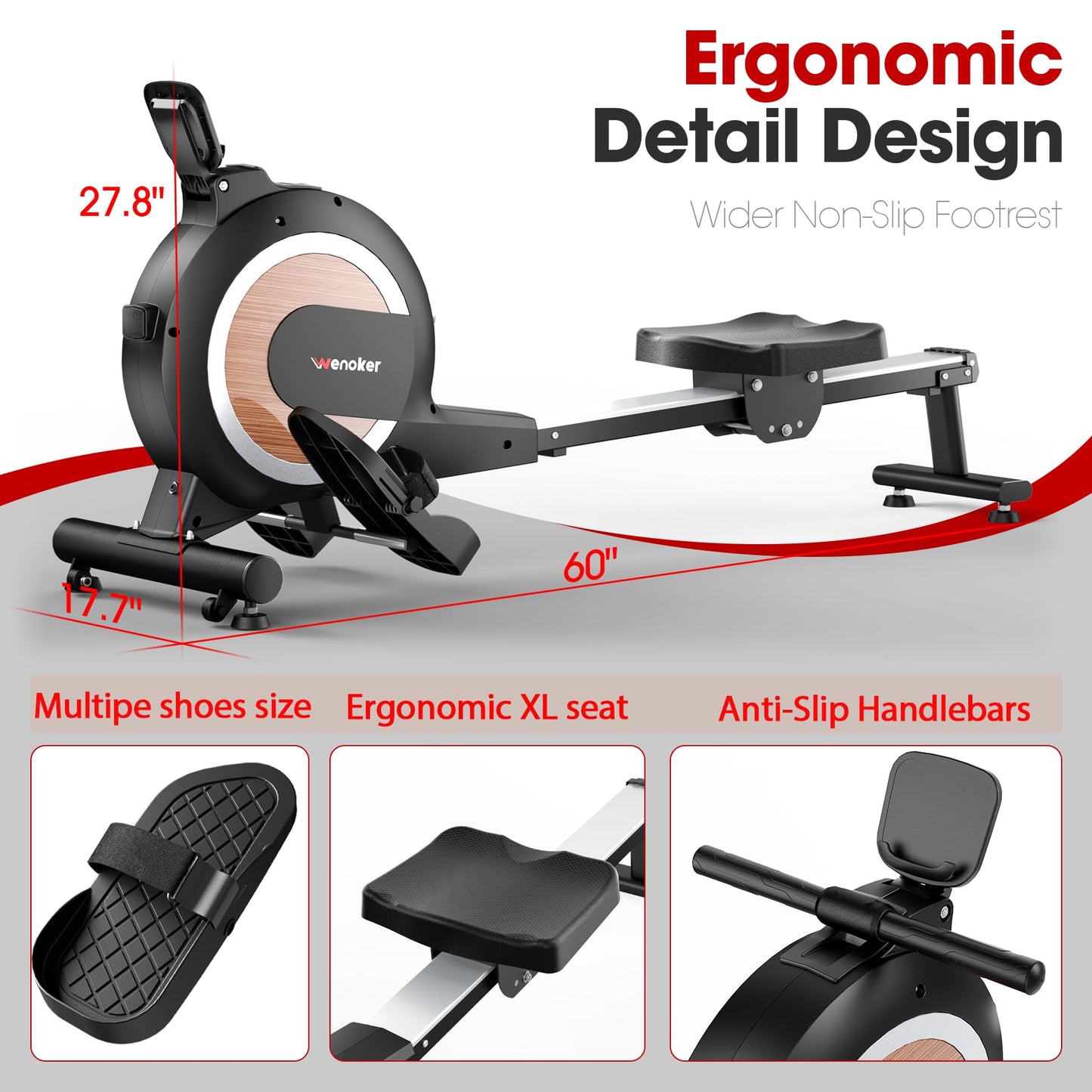 WENOKER Rowing Machine, Magnetic Rowing Machine for Home, Upgraded 32-Levels Quiet Resistance with Smart Electronic Knob, 350 LBS Weight Capacity, Compact Rower Machine Easy Assembly, App Supported