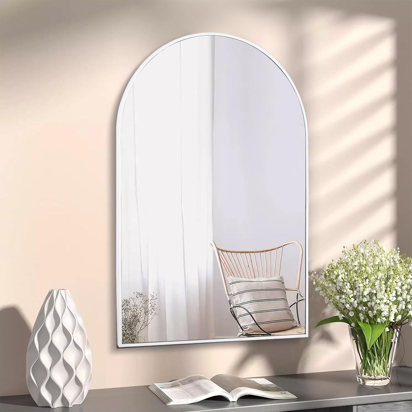 White Arched Bathroom Mirror 20x30 Inch, Wall Mounted Mirrors with Tempered Glass for Bathroom, Bedroom, Living Room or Entryway