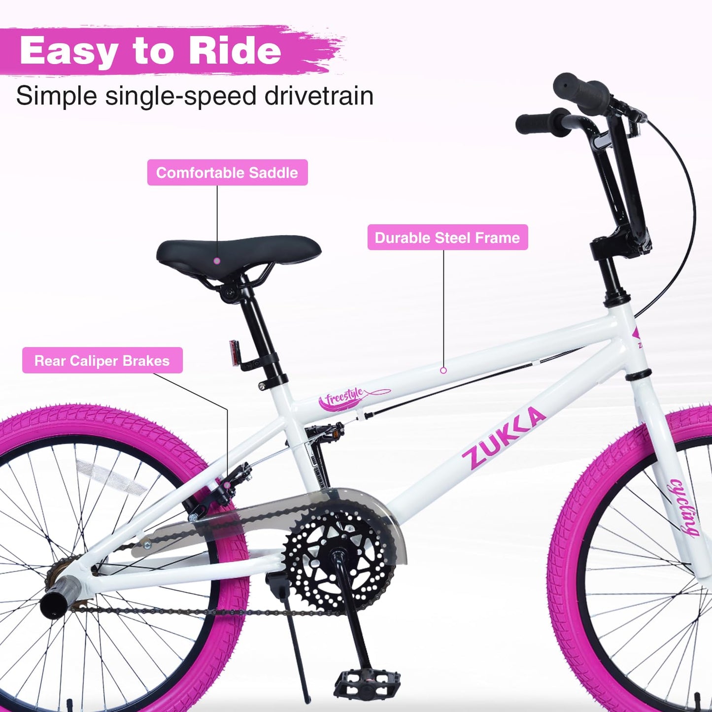 WEEROCK 20 Inch Kid Bike for 7+ Years Old Kids, Single Speed 20" Kids Bicycle for Boys Girls, BMX Handle, Steel Frame and Rear Calip Brake for Children, Student, White