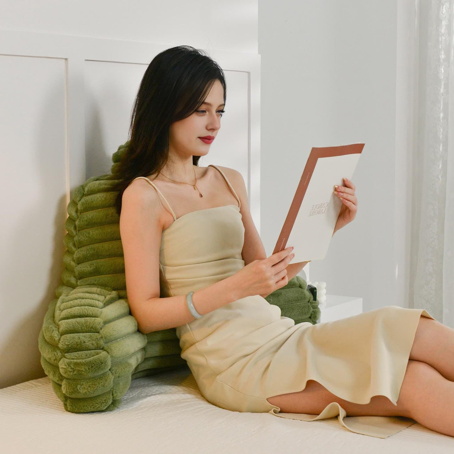 Yaoshuho Large Reading Pillow for Adults, Back Support Pillow for Sitting Up in Bed with Arms, Couch for Lounging Bedrest, Sage