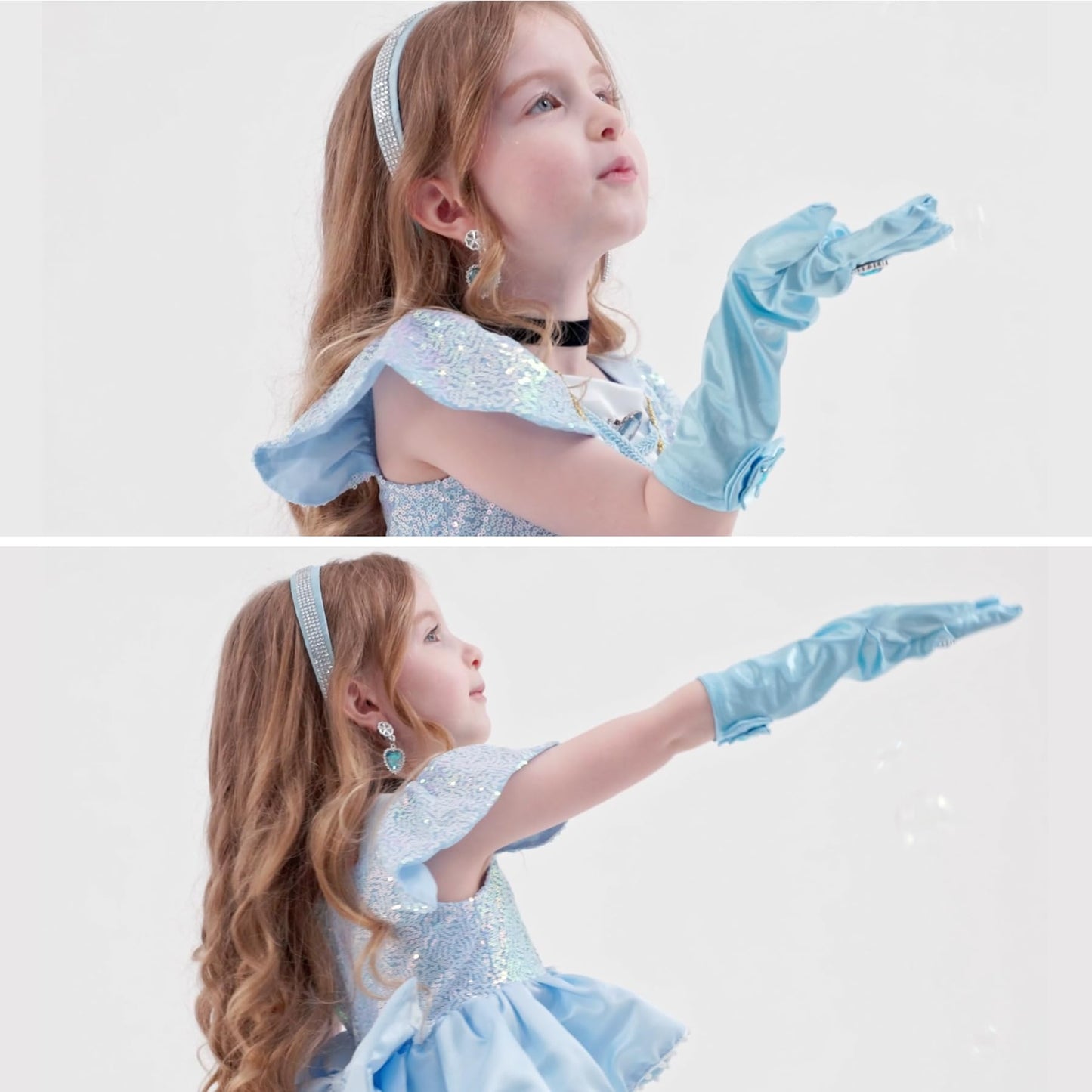 WYB Girls Princess Costume Dresses Blue Princess Dress Up Clothes with Accessories for Halloween Cosplay Carnival Party (5-6 years)