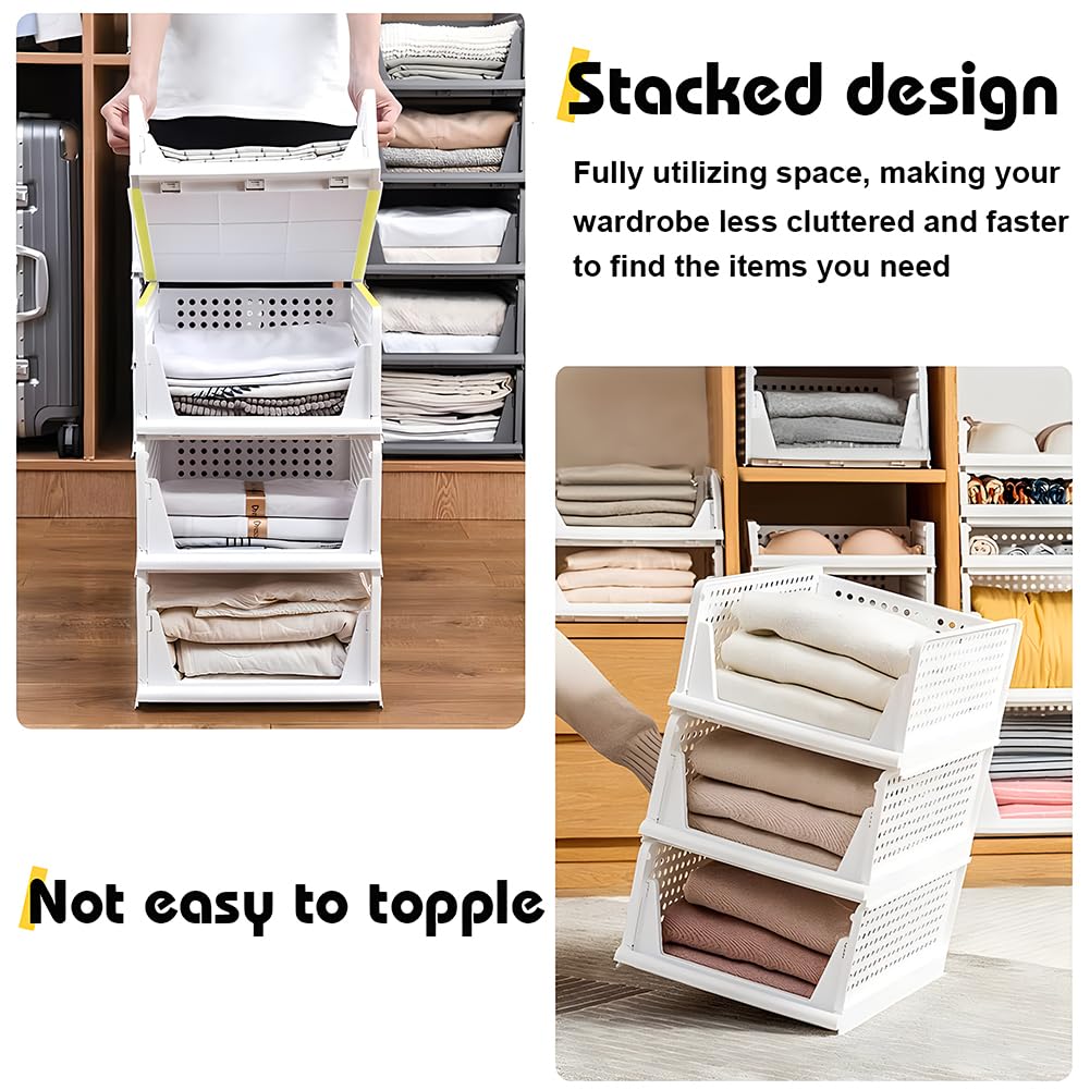 yazi 5 Pack Stackable Closet Storage Box,Closet Shelf Organizer and Storage Plastic Drawer Storage,Wardrobe Organizer Closet Organizers Storage Box for Cupboard Kitchen, Office(5L)
