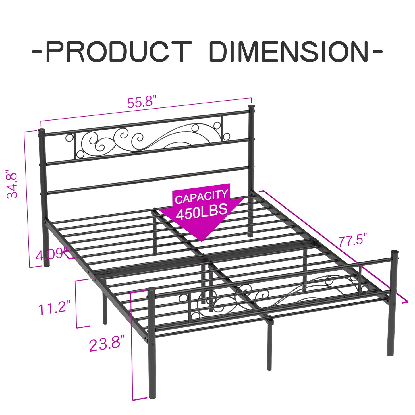 Weehom Full Size Platform Bed with Unique Flower Design Mattress Foundation Strong Metal Slats Support,Easy Assembly Black