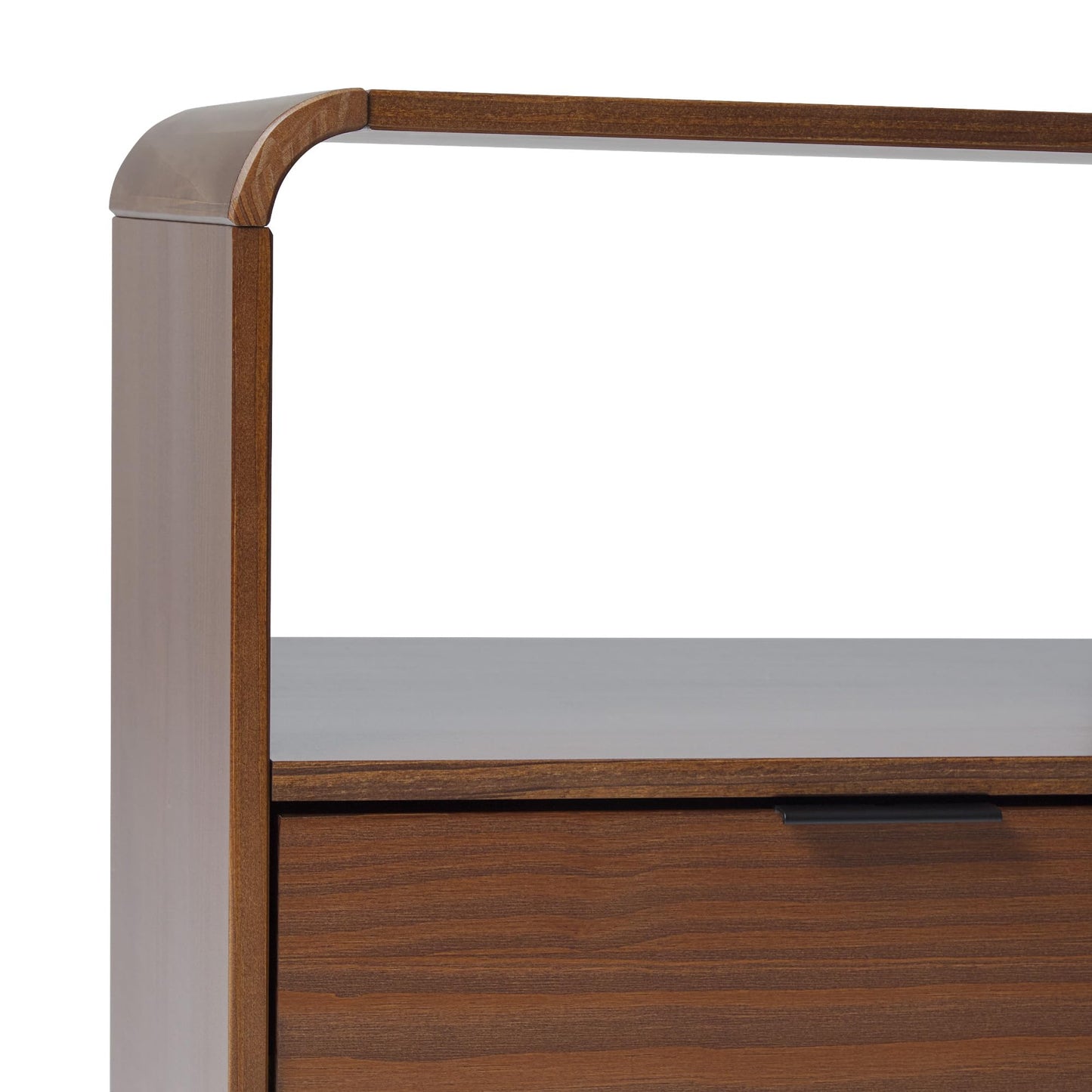 Walker Edison Modern Curved-Top Solid Wood 1-Drawer Nightstand with Open Cubby, 24 Inch, Brown