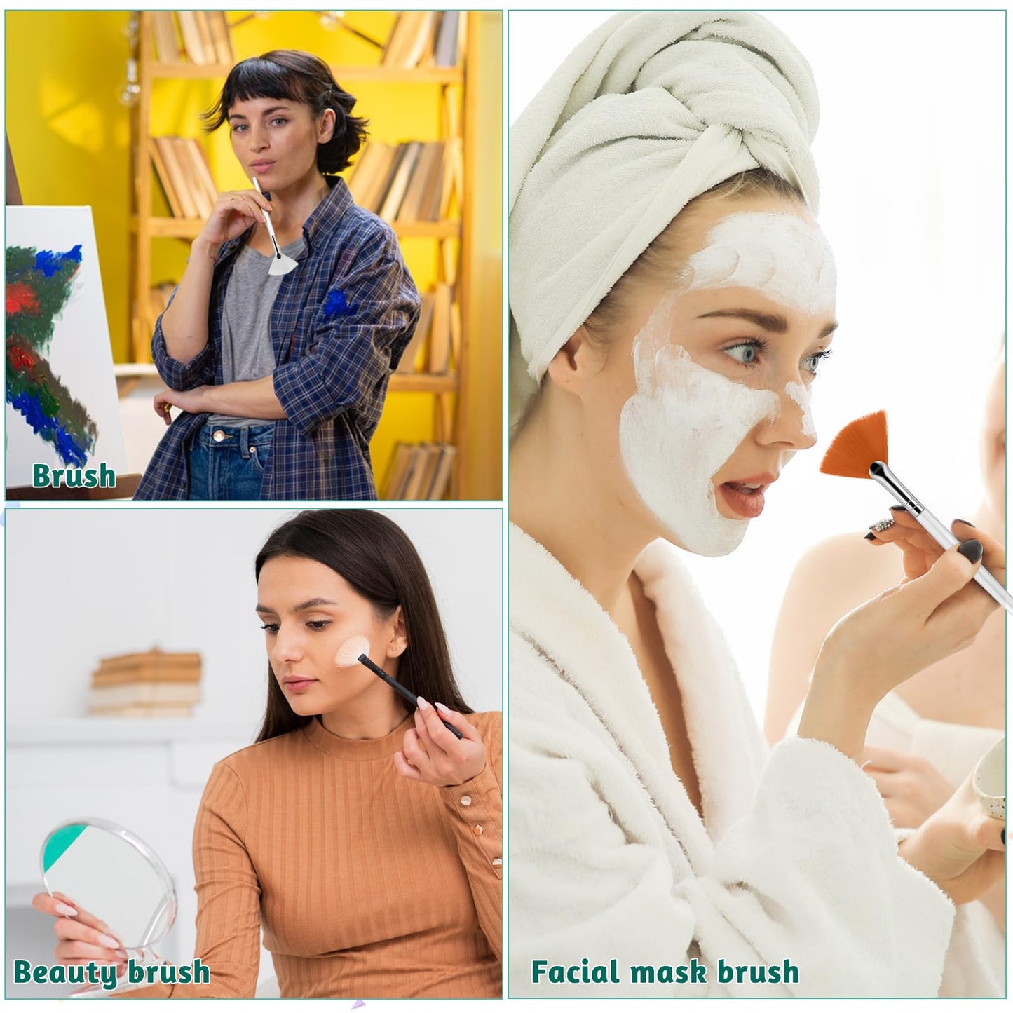 2 Pcs Fan Makeup Brush, Fan Brushes Esthetician Facial Mask Brush, Highlighter Brush Makeup Face Mask Applicator, Face Mask Brush for Women Girls