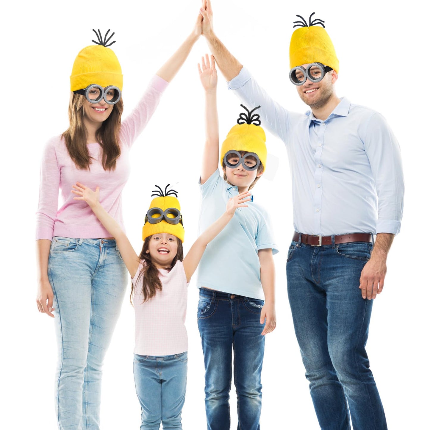 VZZNN 9PCS Costume Accessories Set Yellow Beanie Knit Hat Vintage Goggles Glasses Black Gloves for Cosplay