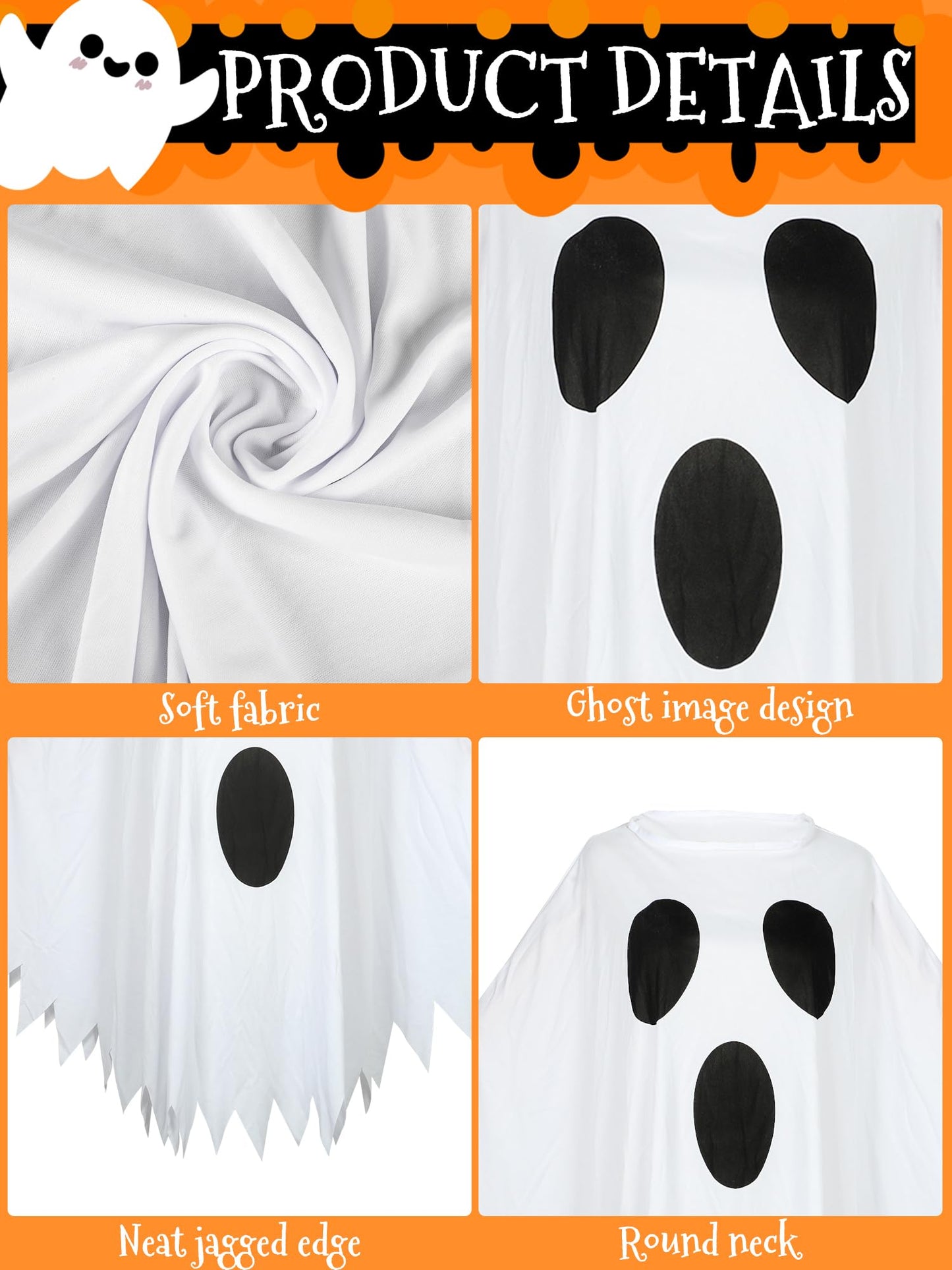 3PCS Halloween Costume Set Women Ghost Costume with White Ghost Poncho Boo Headband Candy Bag Halloween Ghosts Cape Outfit for Halloweens Cosplay Party