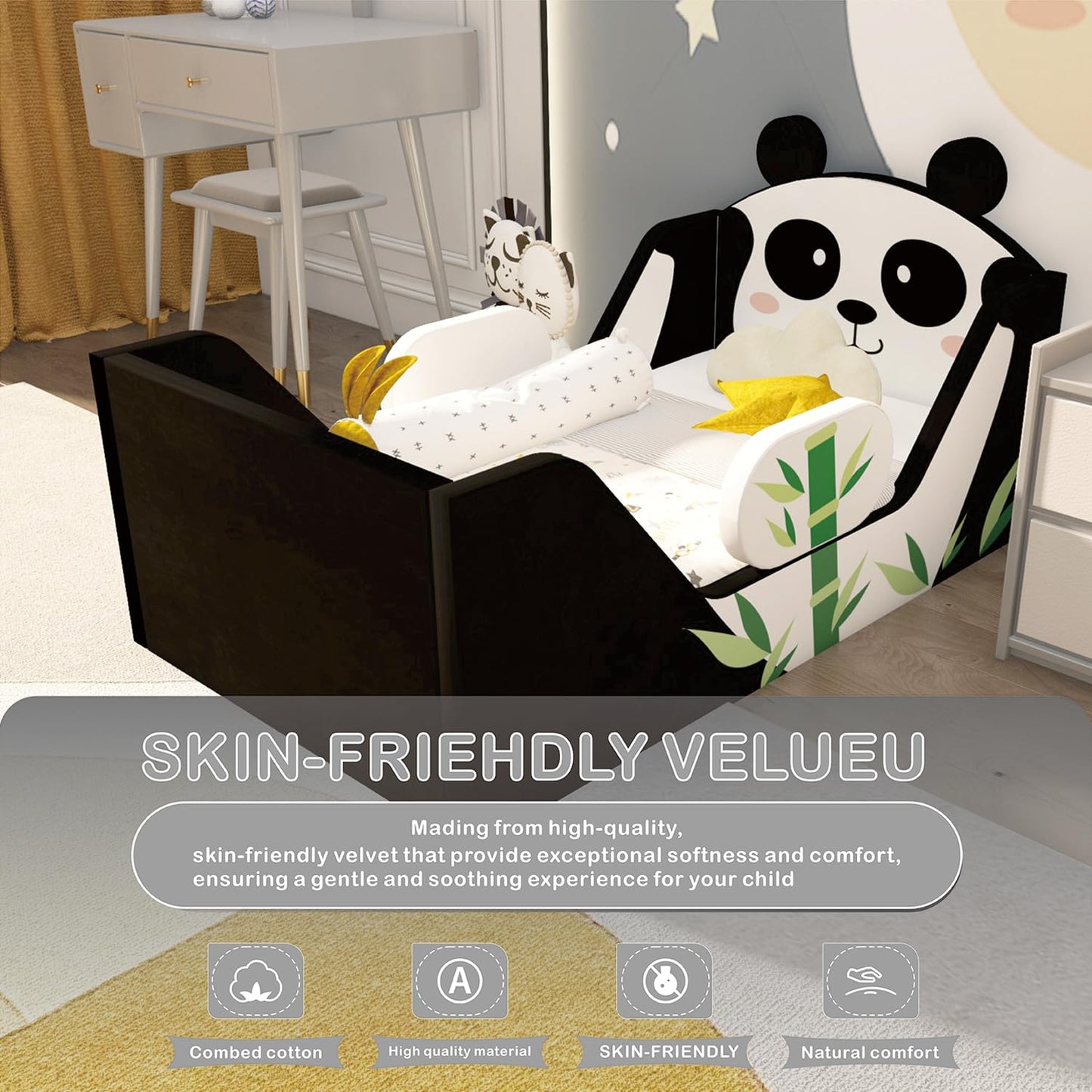 weeonekids Toddler Beds, Child Beds for Kids with Extra Safty Broad, Standard Crib Size Animal Toddler Bed, Certified Fabric Toddler Beds,Toddler Floor Beds (Panda)