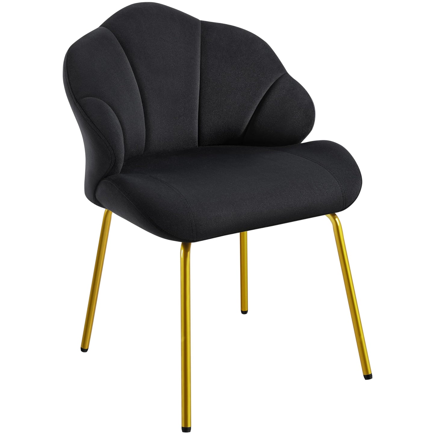 Yaheetech Vanity Chair, Velvet Accent Chair with Shell-Shaped Backrest, Modern Armchair with Gold Metal Legs for Dressing Room/Bedroom/Living Room, Black