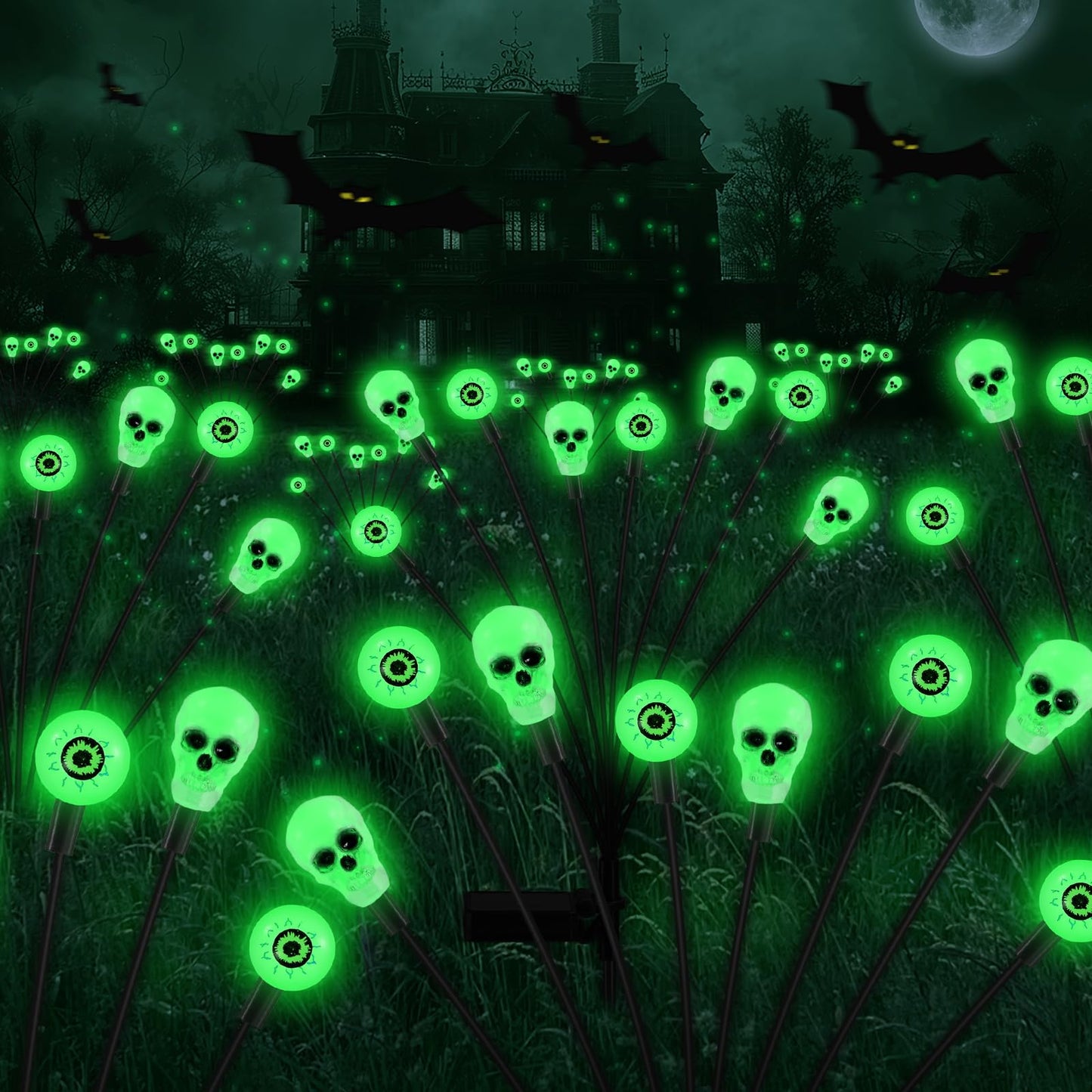 FENSAN Solar Halloween Lights Outdoor,Halloween Decorations Outdoor, Scary Halloween Eyeball Lights,4PACKS 32LED,IP65 Waterproof,Halloween Decor for Garden/Yard/Patio/Lawn/Pathway(Green)