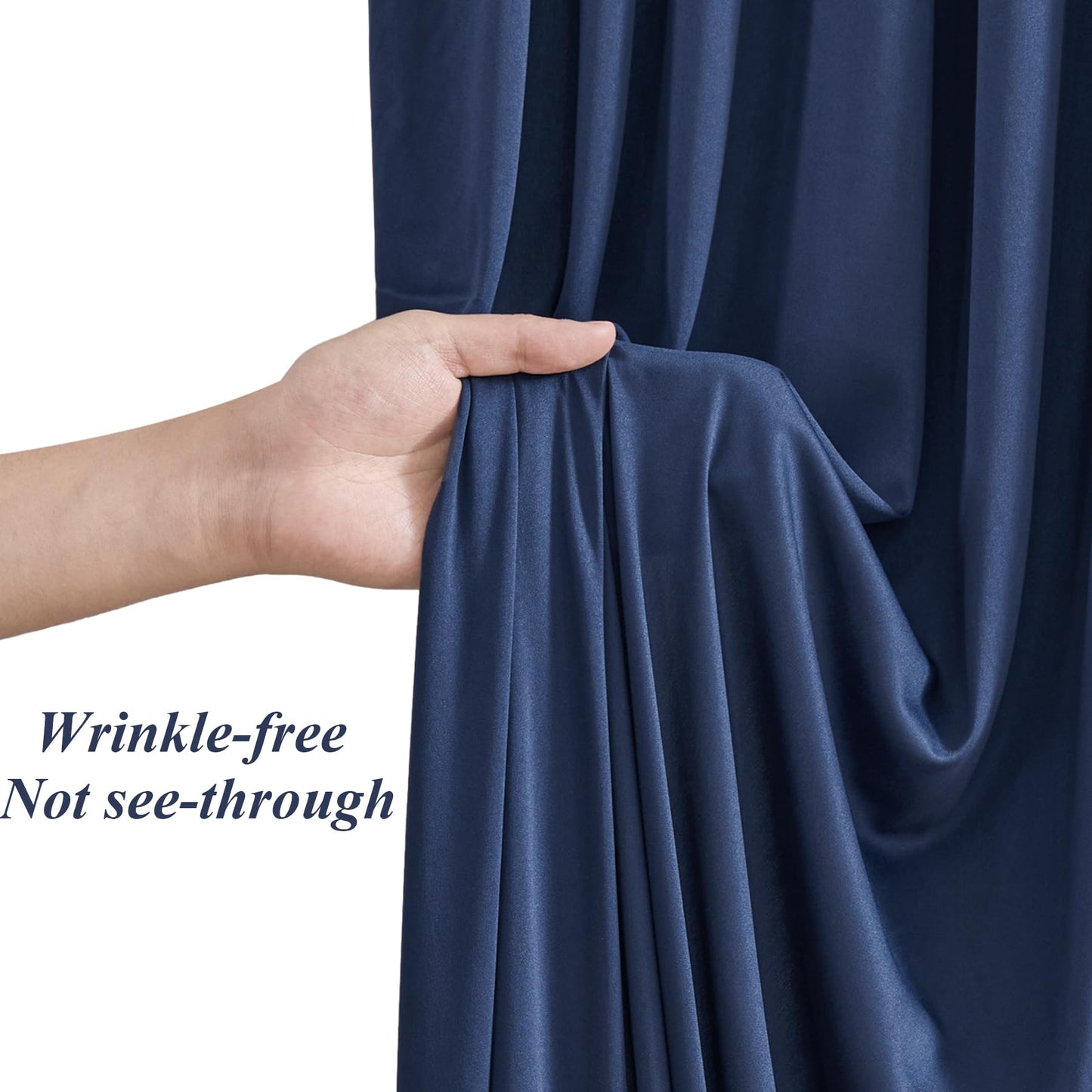 10x10ft Navy Blue Backdrop Curtains with Lights String for Baby Shower, Wrinkle Free Curtains Backdrop for Birthday Party, Polyester Backdrop Drapes for Wedding Photo Shoot (5 x 10ft,2 Panels)