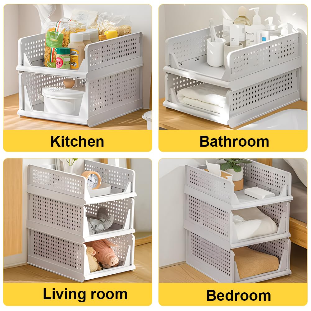 yazi 5 Pack Stackable Closet Storage Box,Closet Shelf Organizer and Storage Plastic Drawer Storage,Wardrobe Organizer Closet Organizers Storage Box for Cupboard Kitchen, Office(5L)