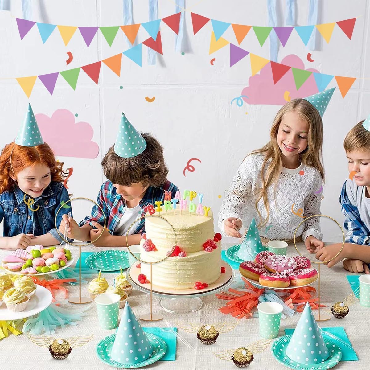 103 Pcs Wizard Party Chocolate Decoration, with 3 PCS Gold Goal Posts, 50Pcs Golden Wings Chocolate Wafer Cupcake Toppers with 50Pcs Glue Point for Birthday Wizard Theme Party Supplies