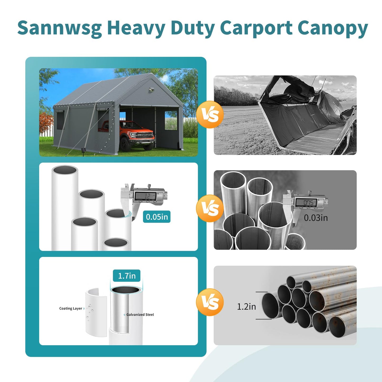 13x25FT Heavy Duty Carport Canopy,Extra Large Portable Car Tent Garage with Roll-up Windows and All-Season Tarp Cover,Removable Roof &Side Walls for Car, SUV,Boats&Truck Shelter Logic Storage