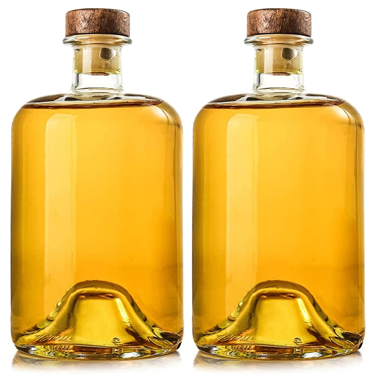 2 Pack 25 oz Heavy Base Clear Glass Liquor Bottles with T-Top Wood Caps Clear Wine Bottles Home Brewing Airtight Crew Bottles Leak Proof for Kombucha Juice Oil Drinks,Kefir,Dishware Safe