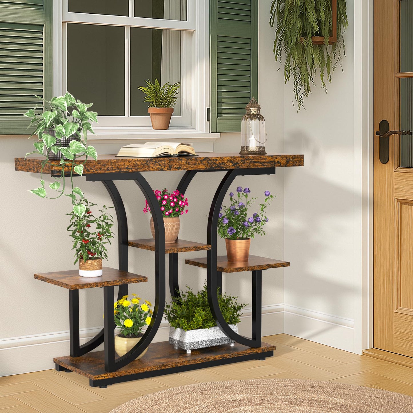 XCSOURCE Console Table, 42.5" Entryway Table with Storage Shelf, 5-Tier Sofa Table Behind Couch, Hallway Accent Tables for Living Room, Entrance, Foyer, Rustic Brown