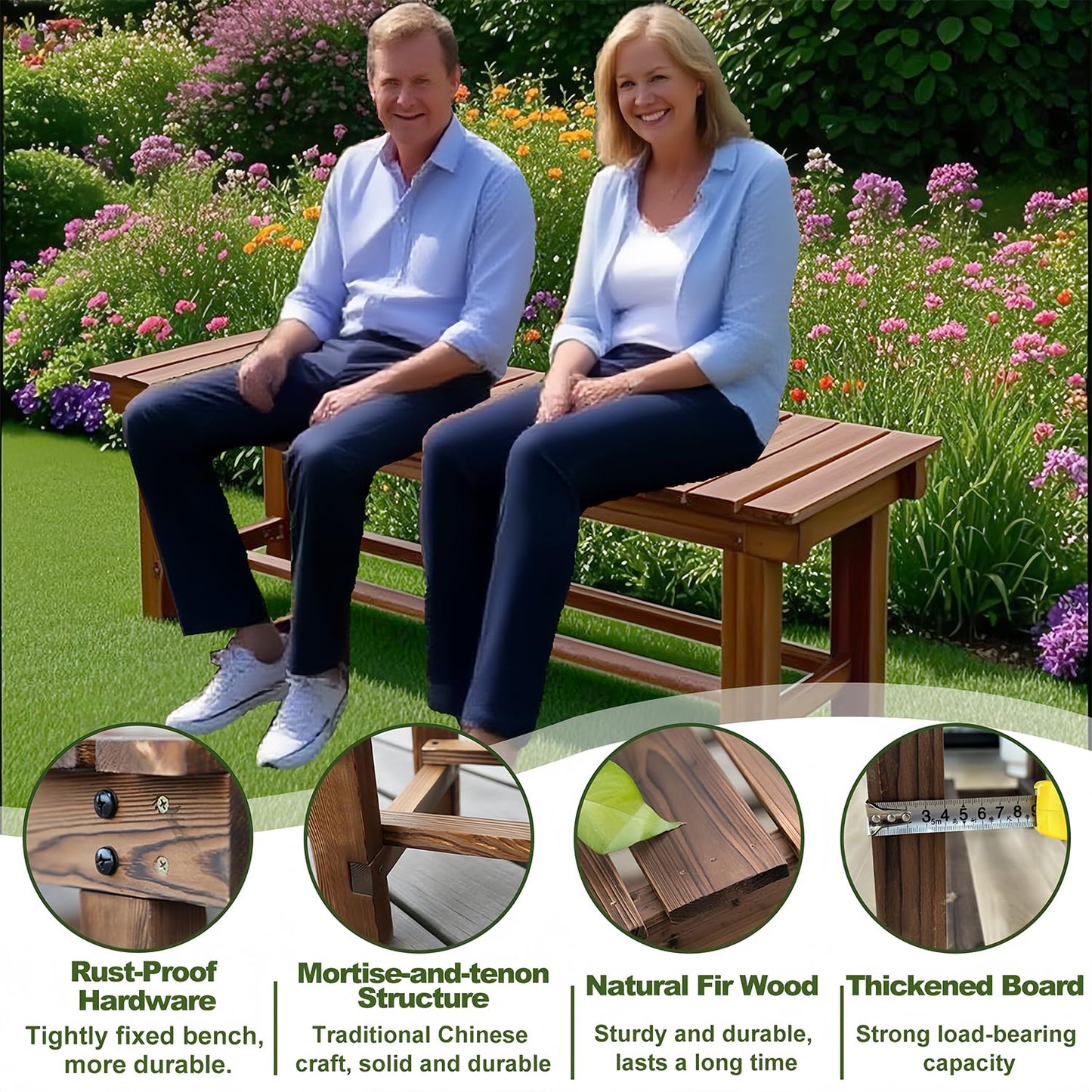 YangAera 35.4'' Outdoor Garden Benches Weatherproof Patio Bench Two-Person Seat Backless Bench Wood Bench with Slatted High Temperature Bench for Front Porch Backyard (Upgraded to Prevent Fading)