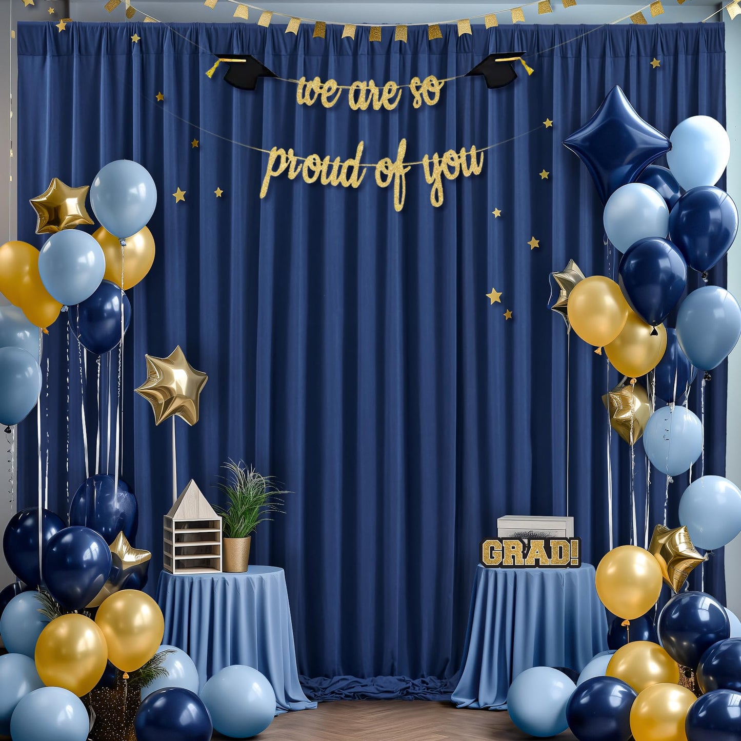 8 x 10ft Navy Blue Backdrop Curtains for Graduations, Dark Blue Photo Background Curtains No-Wrinkle Polyester Curtains for Parties Decorations Retirement Birthday Wedding Father's Day, 2 Panels
