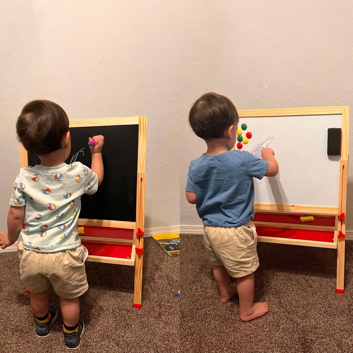 Wooden Art Easel for Kids, Double Sided Foldable Easels for Toddlers 3,4,5,6,7,8,9,10 Years,Adjustable Standing Kids Easel with Accessories, Perfect Painting Gifts for Boys&Girls