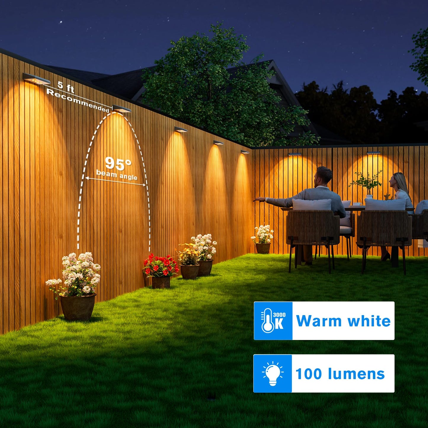 VOLISUN Solar Fence Lights 12-Pack - 100 Lumens Solar Powered Outdoor Lights, Weatherproof Warm White LED Auto On/Off for Fence, Deck, Yard, Patio & Garden (Dusk to Dawn)