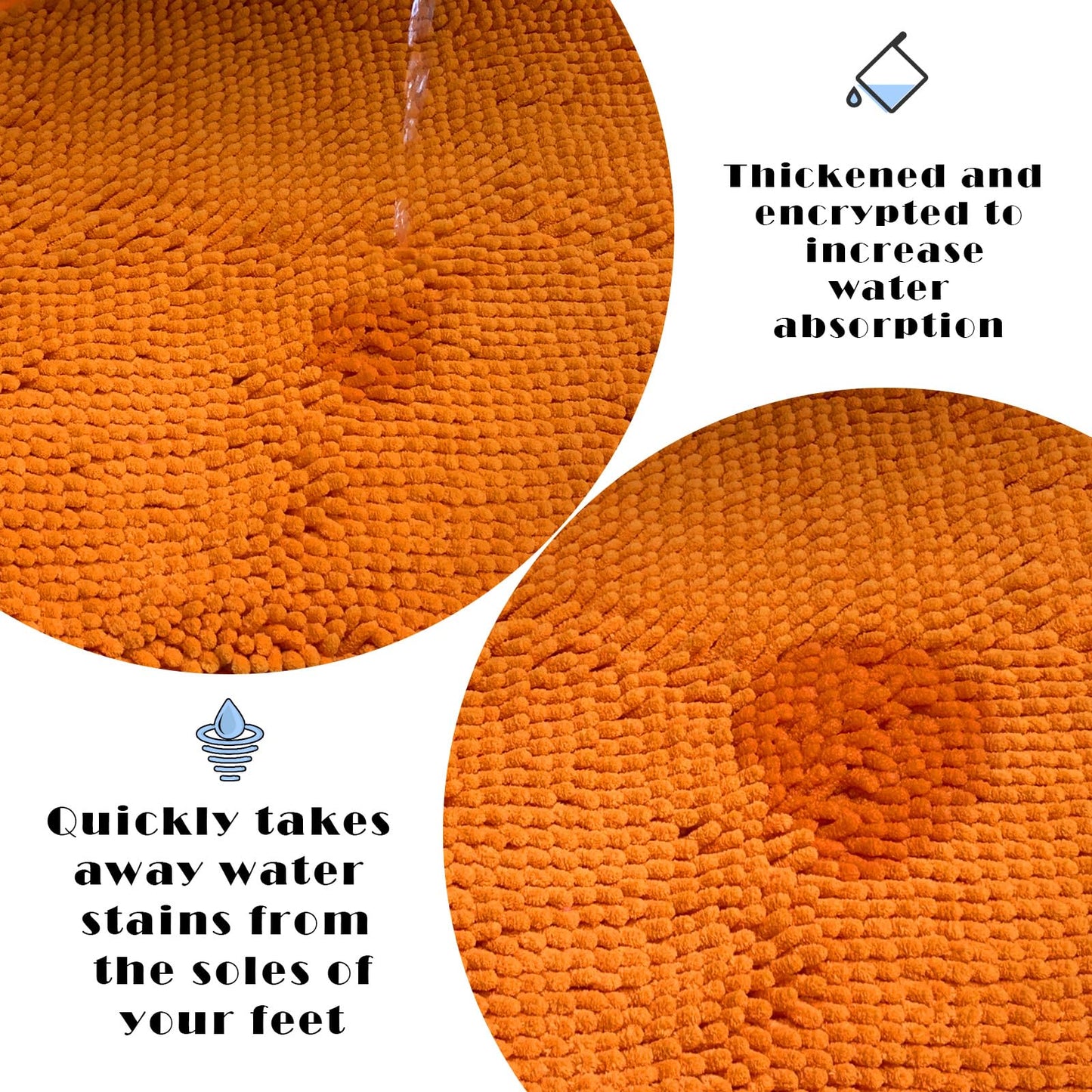 XYSaiXuan Oval Chenille Bathroom Rug, Ultra Soft Microfiber Shaggy Bath Mat, Machine Washable Thick Fluffy Carpet Rug, Non-Slip Water Absorbent Shower Mat for Bathroom, Shower (Orange,16''×24'')