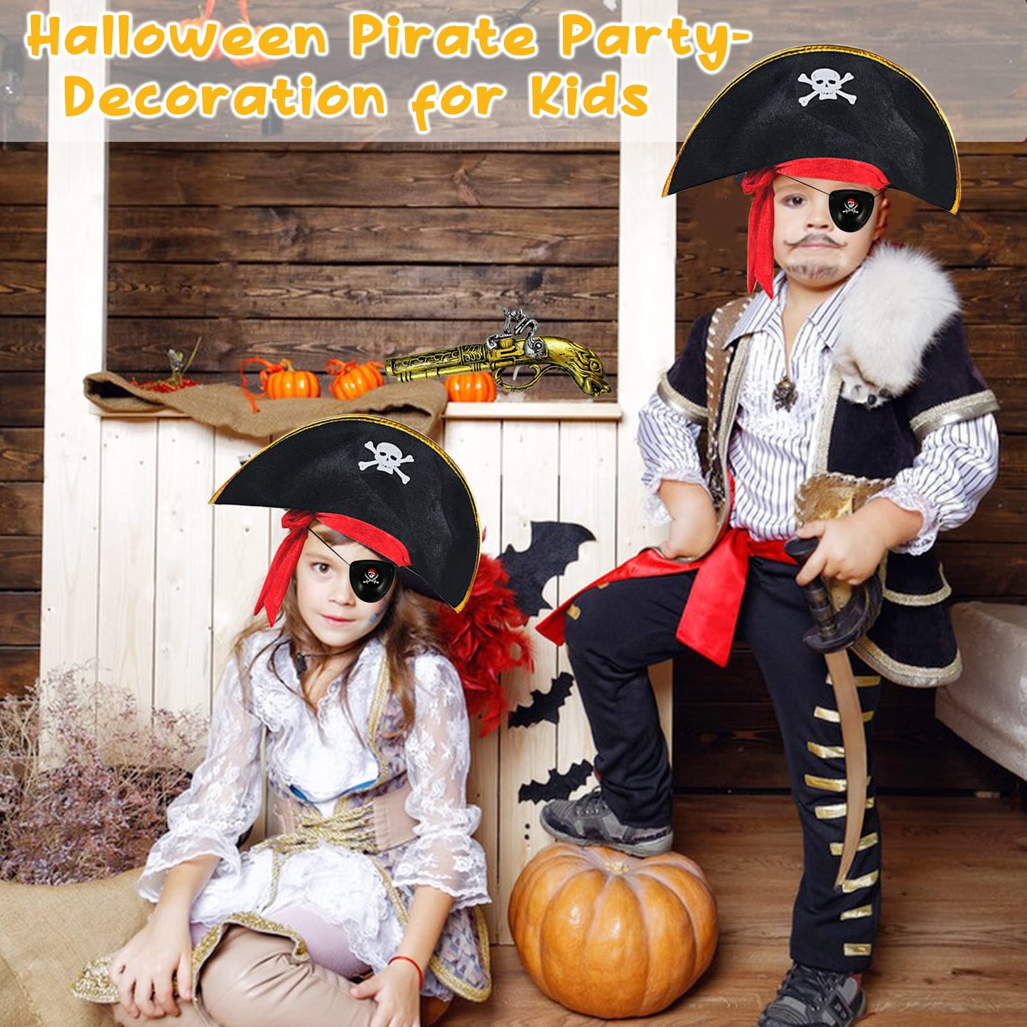 8 Pcs Pirate Accessories Halloween Kids Pirate Theme Pretend Party Toys Set Kids' Halloween Party Cosplay Dress Up Supplies with Hat Sword Pistol Eye Patch Telescope Compass Pirate Hook Map