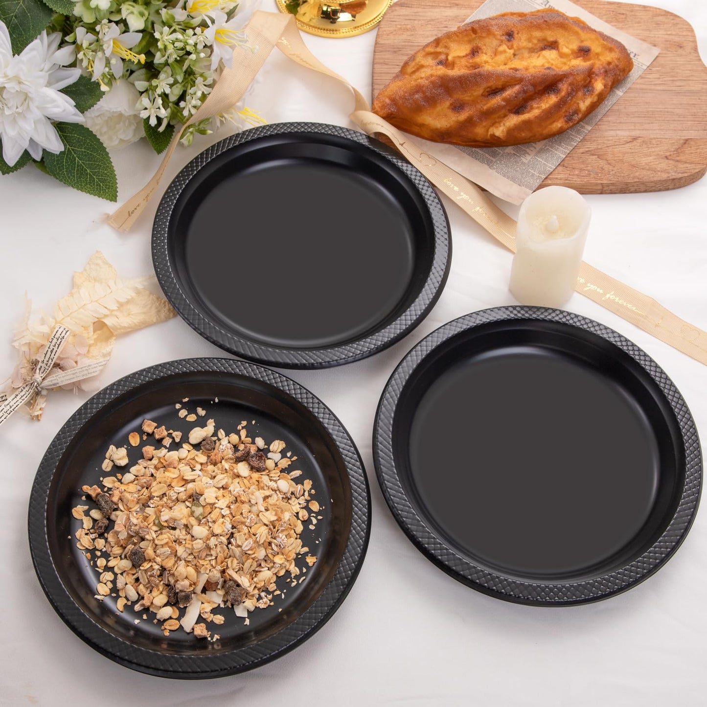 WELLIFE Black Plastic Plates 9 Inch -150 Count for Party, Plastic Disposable Dinner Plates for Easter Picnic BBQ