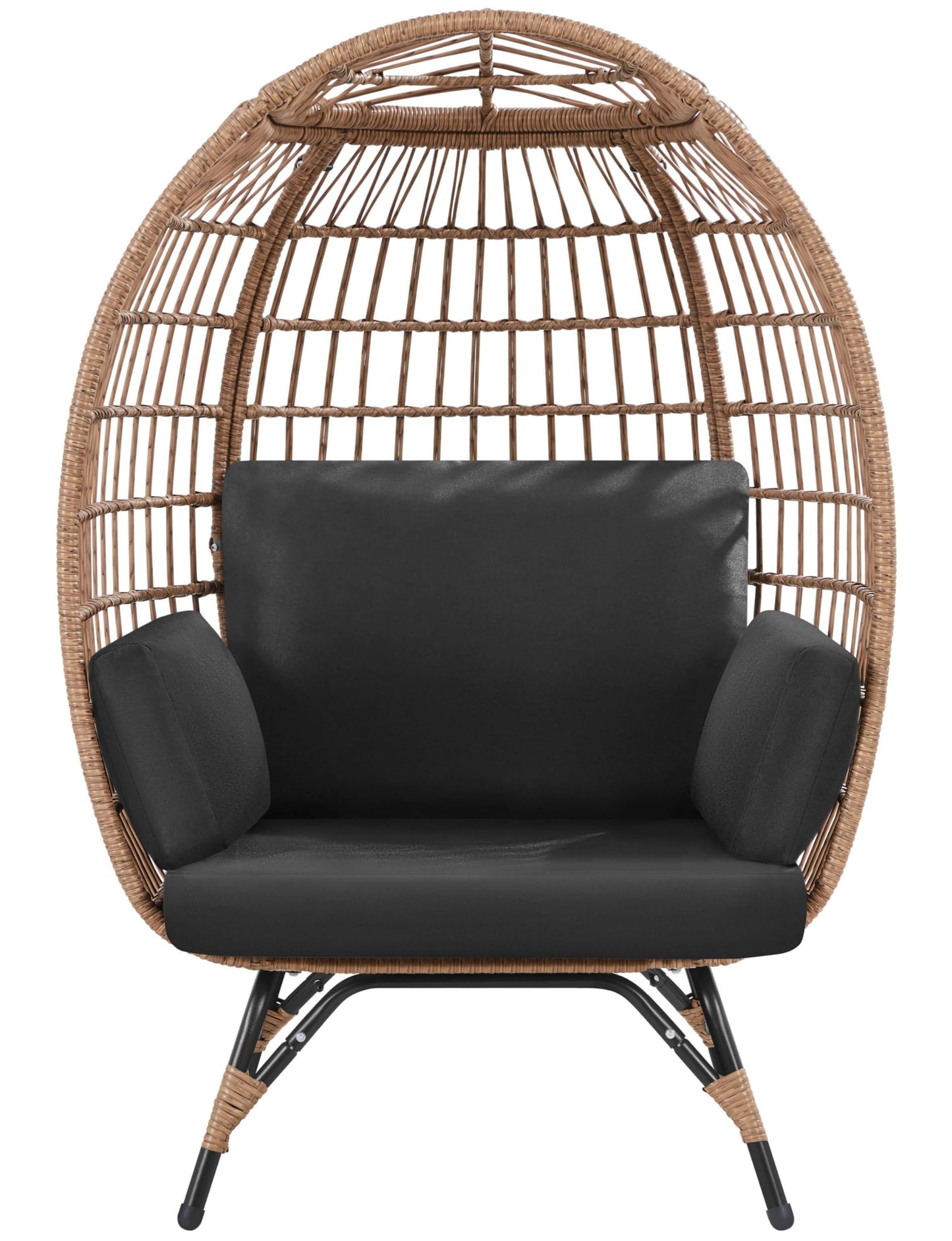 Yaheetech Egg Rattan Chair, Oversized Indoor/Outdoor Egg-Shaped PE Basket Lounger with 4 Cushions, Metal Frame Stand for Patio, Balcony, Backyard, Living Room, Light Brown/Black