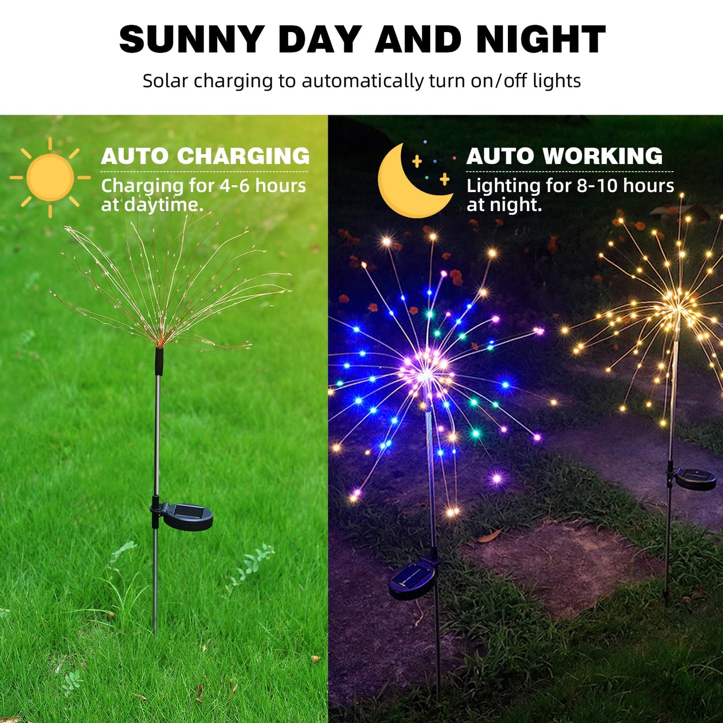 4 PCS Solar Firework Light, Outdoor Solar Garden Decorative Lights 120 LED Powered 40 Copper Wires String DIY Landscape Light for Walkway Pathway Backyard Christmas Decoration Parties (Warm White)