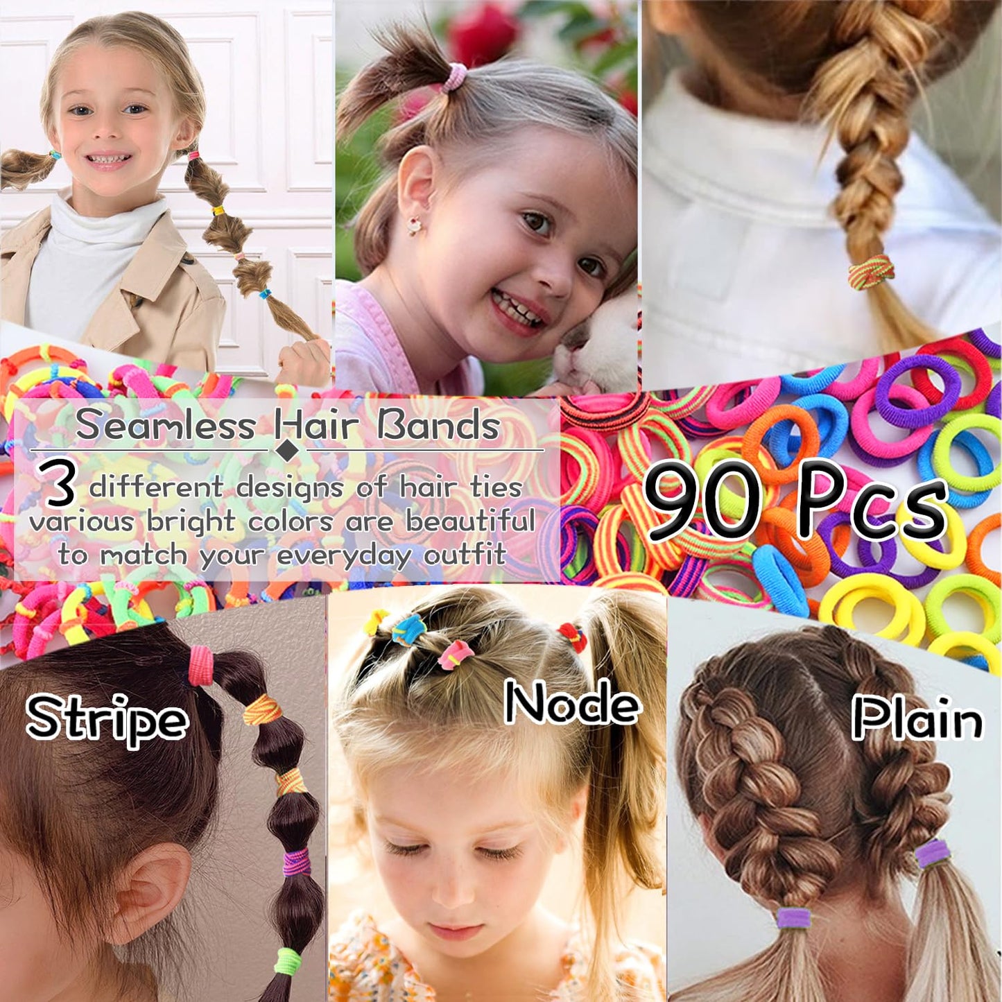 875Pcs Hair Accessories Girls Baby Hair Ties Seamless Cotton Elastics Hair Bands for Toddler Rubber Tie Bow Hair Clips Flower Claws Assorted Ponytail Holders Soft for Thin Hair Braids Kids Little One