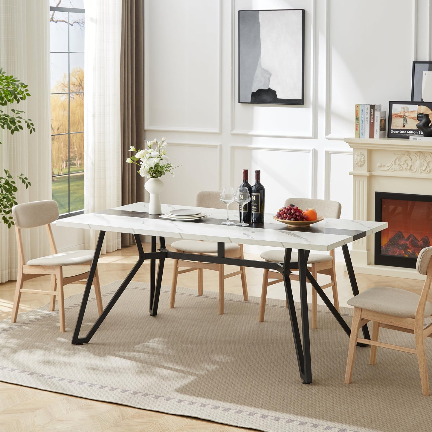 71 Inch Dining Table for 4 6 8, Modern Rectangular Wood Kitchen Table, Marble Grain Dining Room Table for 8 People, 6ft Large Dinner Tables with Adjustable Legs,Home Kitchen Furniture