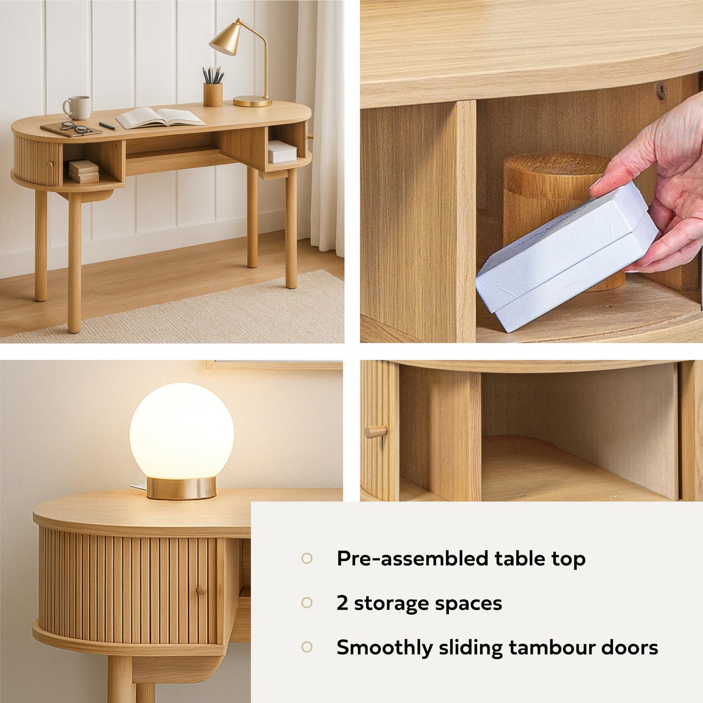 WERMO 51'' Small Wood Writing Desk and Makeup Vanity Desk with Storage and Sliding Doors - Narrow Computer and Work Table for Home Office, Modern Vanity, Oak Dressing Table for Bedroom (Oak)