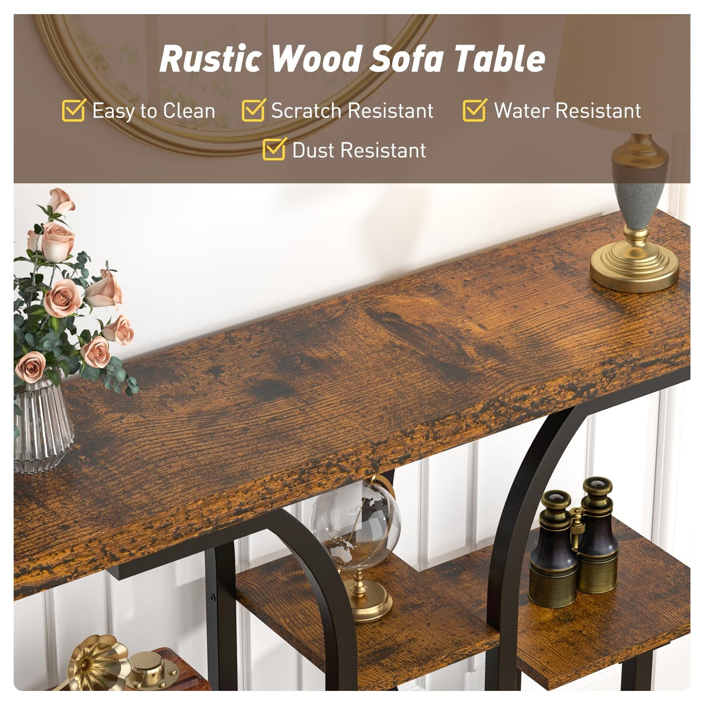 XCSOURCE Console Table, 42.5" Entryway Table with Storage Shelf, 5-Tier Sofa Table Behind Couch, Hallway Accent Tables for Living Room, Entrance, Foyer, Rustic Brown