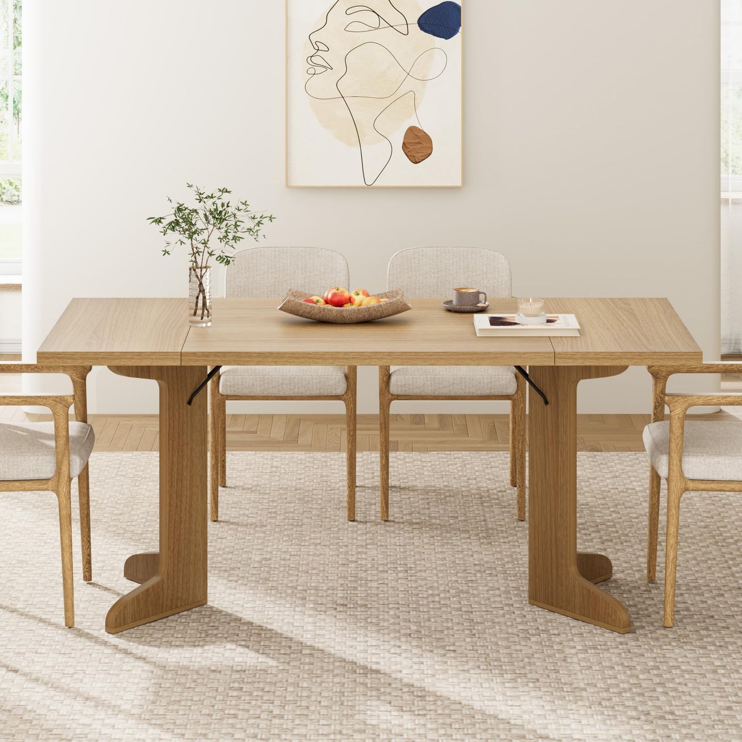 71" Dining Table for 6 to 8 People, Modern Dinner Table with Unique Wooden Legs, Rectangle Dining Table for Kitchen, Dining Room & Living Room, Oak