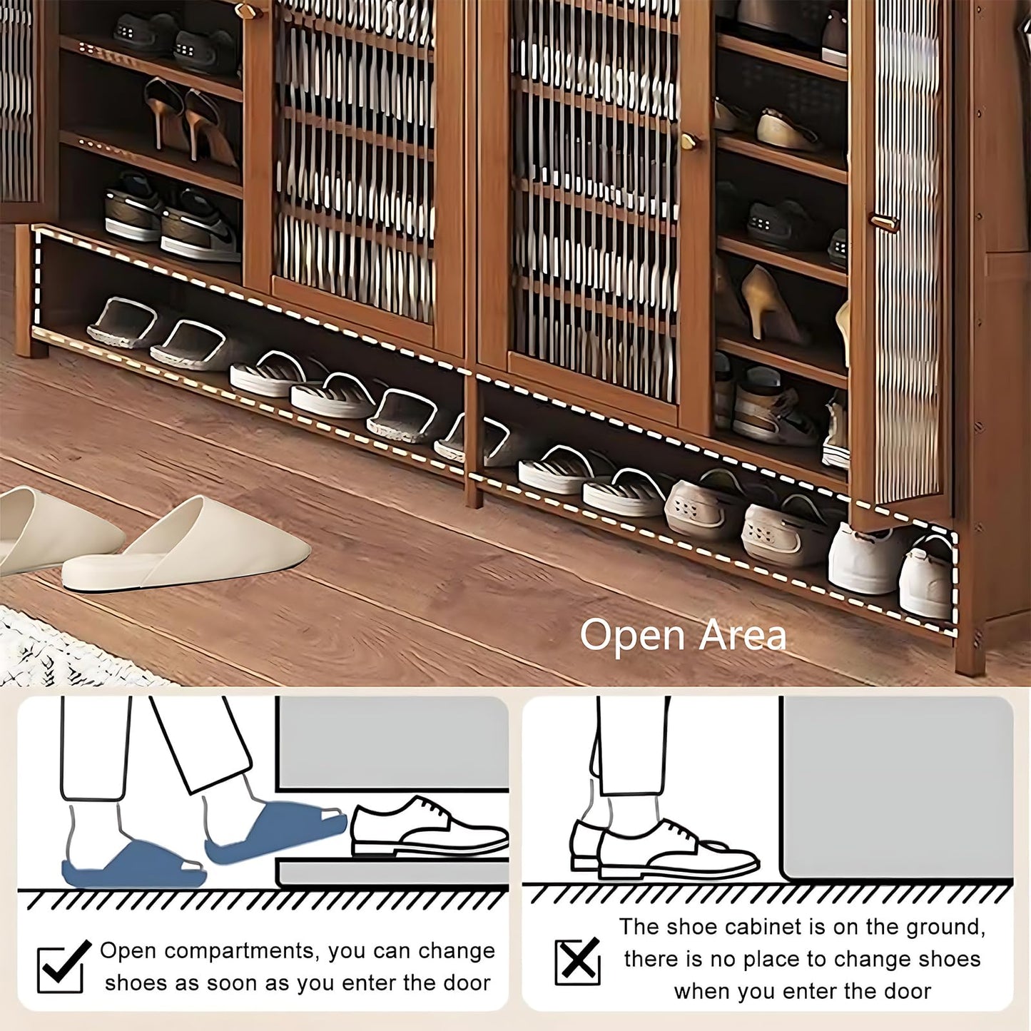 8 Tier Bamboo Shoe Cabinet, Shoe Storage Cabinet with Doors, 40 Pairs Shoe Organizer with Shelves, Freestanding Shoe Rack for Entryway, Hallway, Closet Living Room (Brown)