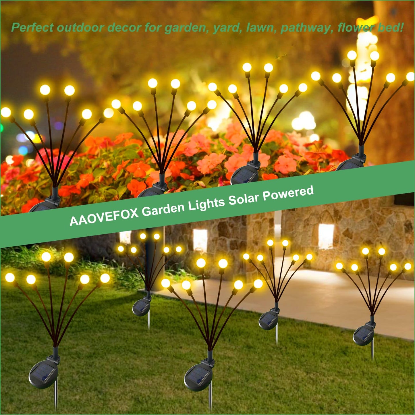 AAOVEFOX Solar Outdoor Lights, 6 Pack Firefly Solar Garden Lights for Outside, Garden Decorations