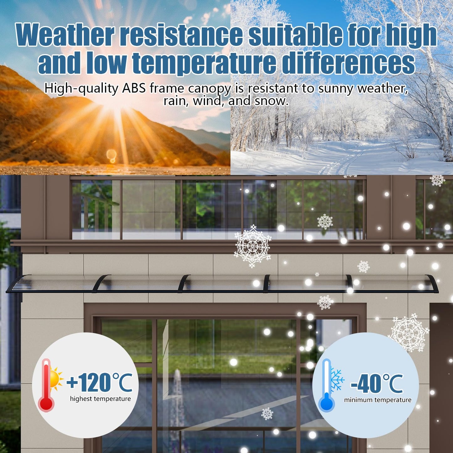 60x80'' Window and Door Exterior, UV/Rain/Snow/Sunlight Protection Sheet,UPF 50+ Polycarbonate Overhang Canopy,House Overdoor Awnings for Door Entrance Outside/Patio/Porch/Deck