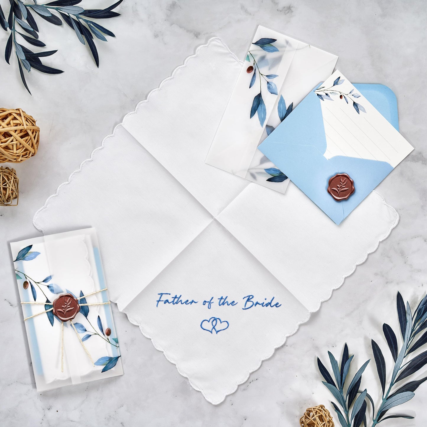 W&F GIFT Wedding Handkerchief - 12" x 12" - Something Blue for Bride on Wedding Day - Mother of the Bride Gifts - Dad Father of the Brides Gifts from Daughter Handkerchiefs