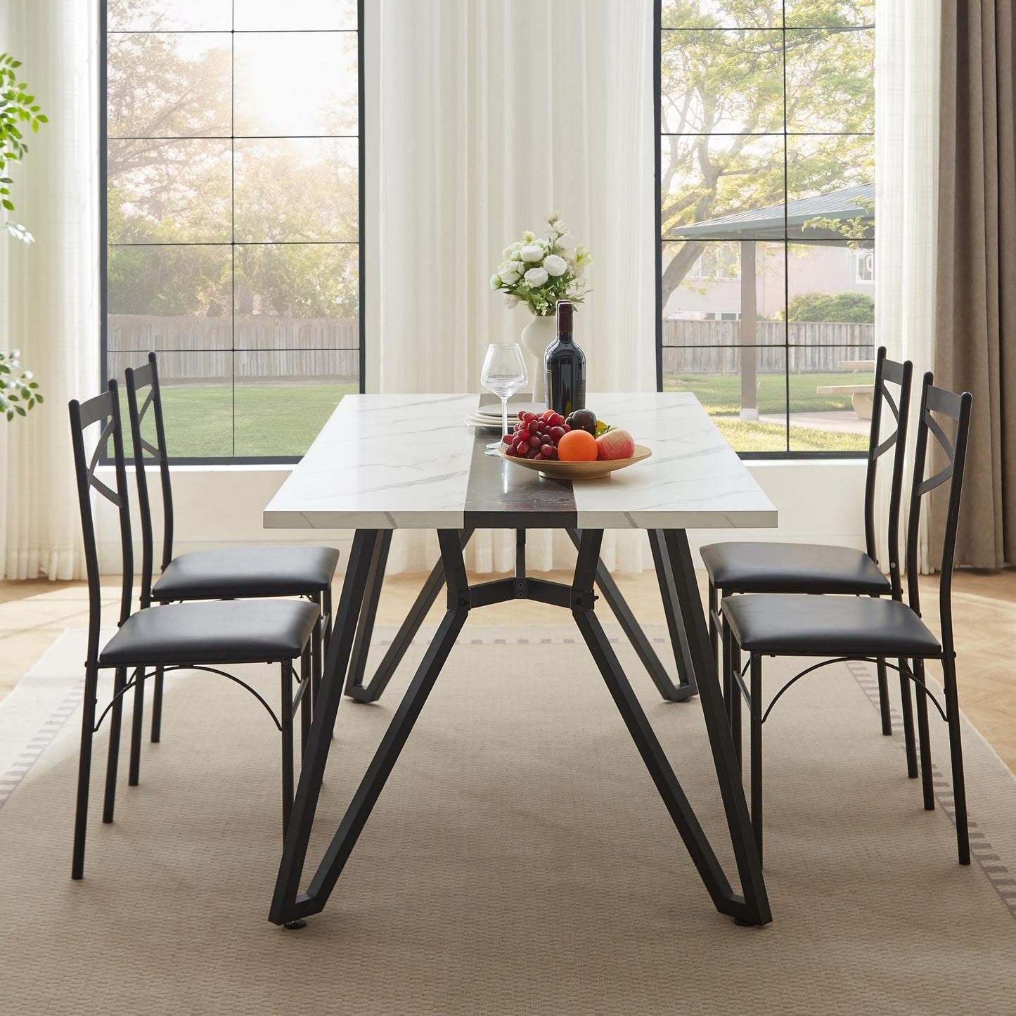 71 Inch Dining Table for 4 6 8, Modern Rectangular Wood Kitchen Table, Marble Grain Dining Room Table for 8 People, 6ft Large Dinner Tables with Adjustable Legs,Home Kitchen Furniture