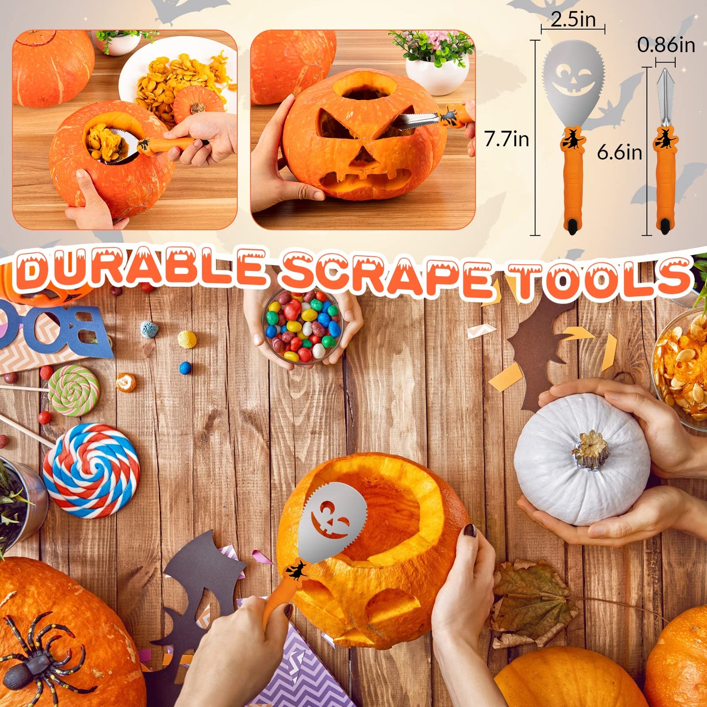 WANNTS Pumpkin Carving Kit - Safe & Easy DIY Stainless Steel Tools for Kids, 24 Pieces