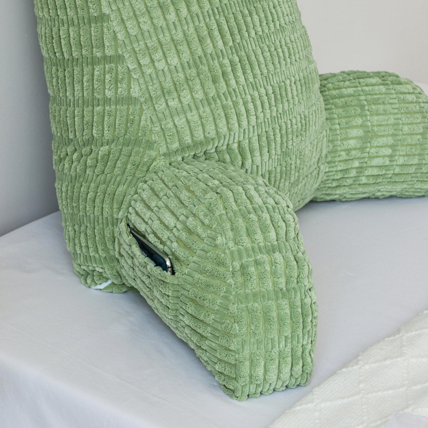 WERDIM Reading Pillow with Detachable Neck Roll, Large Back Pillow for Sitting Up in Bed Couch, Adult Bed Rest Pillow with Arms for Reading/Watching TV/Gaming, Sage