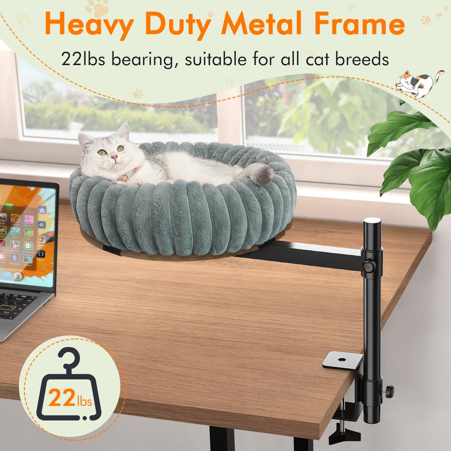 XiaZ Cat Desk Bed Elevated Cat Desk Perch Rotating & Adjustable Desk Mounted Nest, Perfect Cats Table Beds for Working from Home/Office, Dual Mounting Options Desk Top/Under Desk