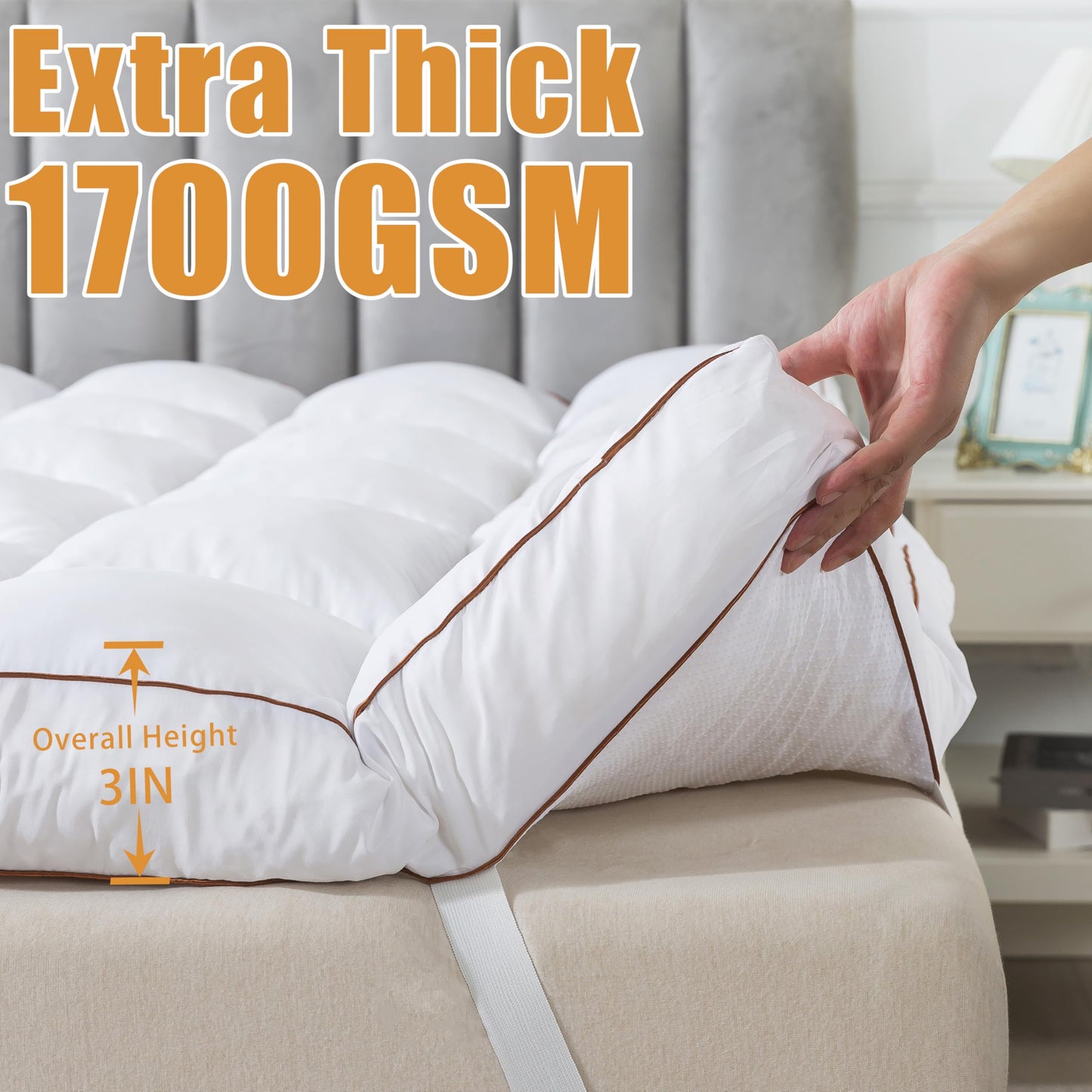 WhatsBedding 3 Inch Memory Foam Mattress Topper King Size for Back Pain, 1700GSM Fluffy Shredded Memory Foam Filled Pillow Top, Extra Soft Bed Topper, Thicked Down Alternative-Lined, 78x80in