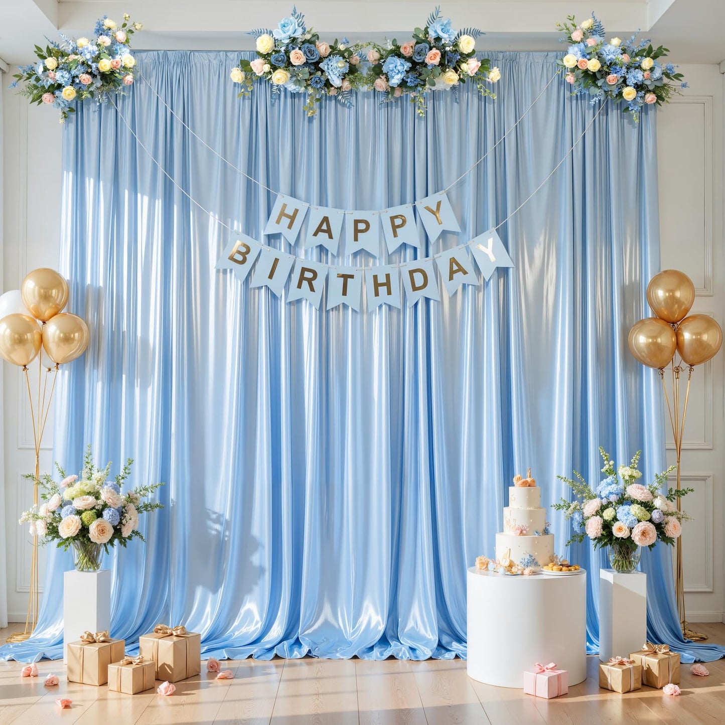 10x10 ft Blue Glitter Backdrop Curtain for Parties, Wrinkle Free Glitter Photo Backdrop Drapes 2 Panels 5x10FT Shimmer Back Drop Cloth for Baby Sower Wedding Birthday Photography Background Decor